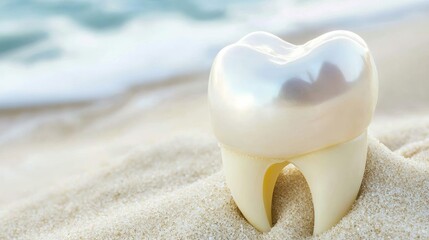 Dental health awareness event beach visual content sandy environment close-up view importance of oral hygiene