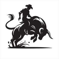 A cowboy with bull rodeo vector silhouette
