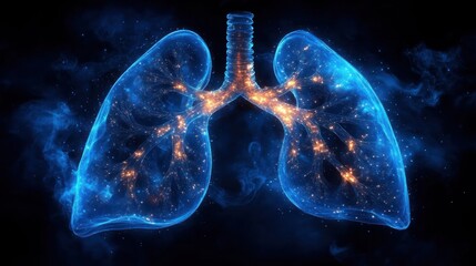 Glowing Lungs, Nebula Background, Medical Illustration