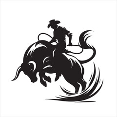 A cowboy with bull rodeo vector silhouette