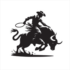 A cowboy with bull rodeo vector silhouette