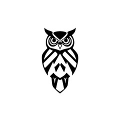 Graphic Owl Silhouette: a minimal black and white owl, stark illustration against white.