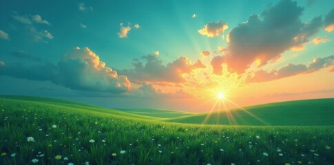 Obraz premium Blue green wash, textured sunset sky, spring palette , vibrant colors, light