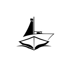 Minimalist Black and White Sailboat Silhouette, Nautical Design on White Background.