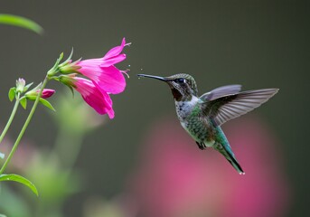 Fototapeta premium High-speed capture of a hummingbird hovering near a vibrant flower