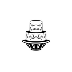 Simple Illustration of Two-Tiered Cake on Pedestal with intricate decorations.