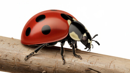 Fototapeta premium Macro Close-Up of Red and Black Ladybug Crawling on Wood in Natural Habitat