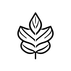 Simple symmetrical stylized leaf illustration of a leaf with black outlines over white background.