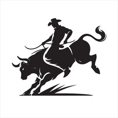 A cowboy with bull rodeo vector silhouette