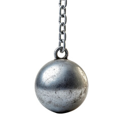wrecking silver ball on a chain,  isolated against a white background