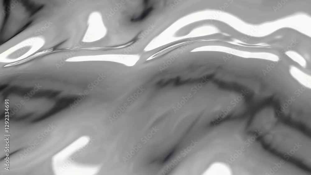 Poster abstract silver liquid texture with swirling patterns and reflections, fluidity and motion concept
