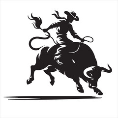 A cowboy with bull rodeo vector silhouette