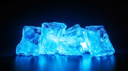 Obraz premium Glowing ice cubes in blue light for refreshing background design