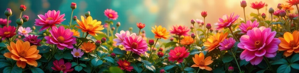 A profusion of multicolored flowers in full bloom, nature, flowering, close-up