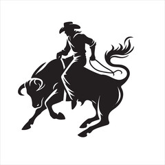 A cowboy with bull rodeo vector silhouette