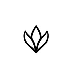 Simple black and white minimalist icon of a flower bud or a lotus in a white background.