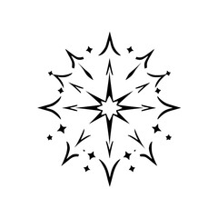 Black Starburst, minimalist, geometric pattern, a symmetrical design of a star with arrowed points.