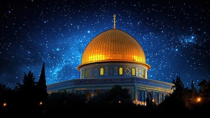 Obraz premium Golden Dome Night Sky Jerusalem Religion