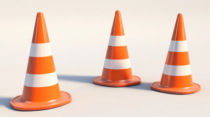 Road construction cone standing and lying. Realistic 3d vector illustration set of orange traffic safety barrier sign with white stripes for highway works warning signal. Repair caution equipment.