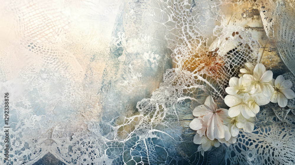 Poster delicate lace background with intricate patterns and soft floral accents for elegant design
