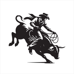 A cowboy with bull rodeo vector silhouette