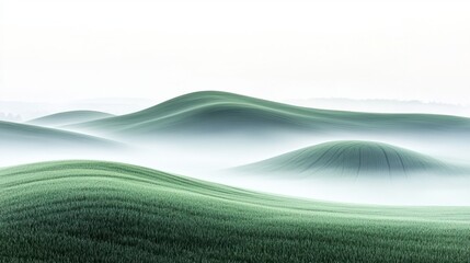 Serene Green Hills Under Soft Misty Sky at Dawn's Early Light