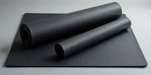 Textured charcoal yoga mat, front & back views , strength, yoga accessories, poses