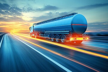 fuel truck in motion on highway and blurred background. , isolated on white background,  , copy space for text,