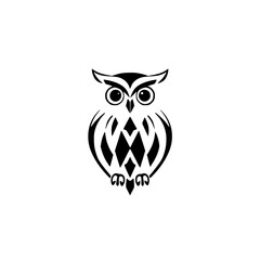 Silhouette of an owl with a geometric design on a white background.