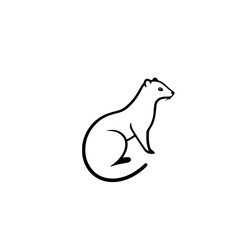 Sleek outline drawing of a seated weasel in white.