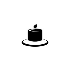 Black candle illustration on a simple white background with an open flame and minimalist design.