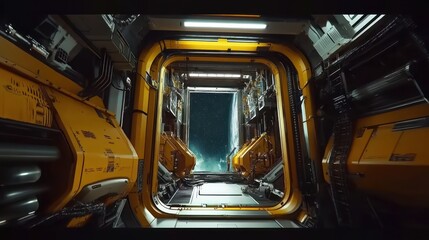 Spaceship Corridor Open Door to Space