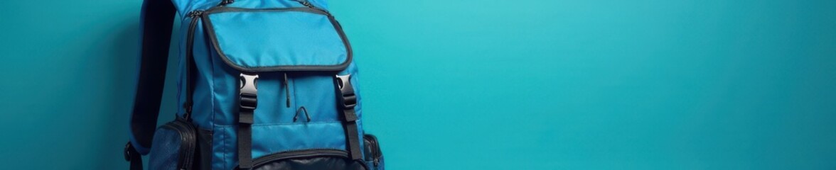 Black & blue tourist backpack, multiple compartments, polyester, spacious