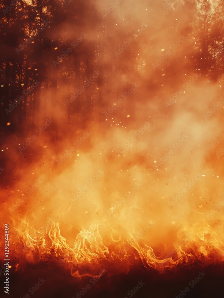 Poster forest wildfire unleashes flames and smoke, creating a dramatic impact on the landscape with space f