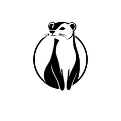Simplistic minimalist image of a weasel or ferret. Black and white graphic, in a circular pattern, featuring the animal.