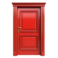 A red door, with a smooth surface and rich color, perfect for home entrances or design use The door is isolated on white background
