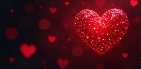Obraz premium Red heart shaped bokeh, intense glow against black backdrop, background, heart bokeh, love lights