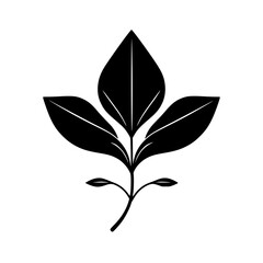 Simple and elegant graphic illustration of a stylized plant with three leaves, silhouetted against a white background.
