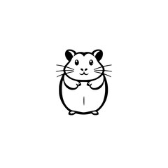 Black-and-white cartoon hamster illustration with a cute, friendly expression on a pure white background.