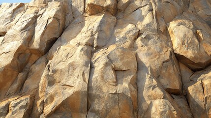 A close-up view of a rugged rock formation, showcasing textured surfaces and earthy tones, highlighting the natural beauty of geological features.