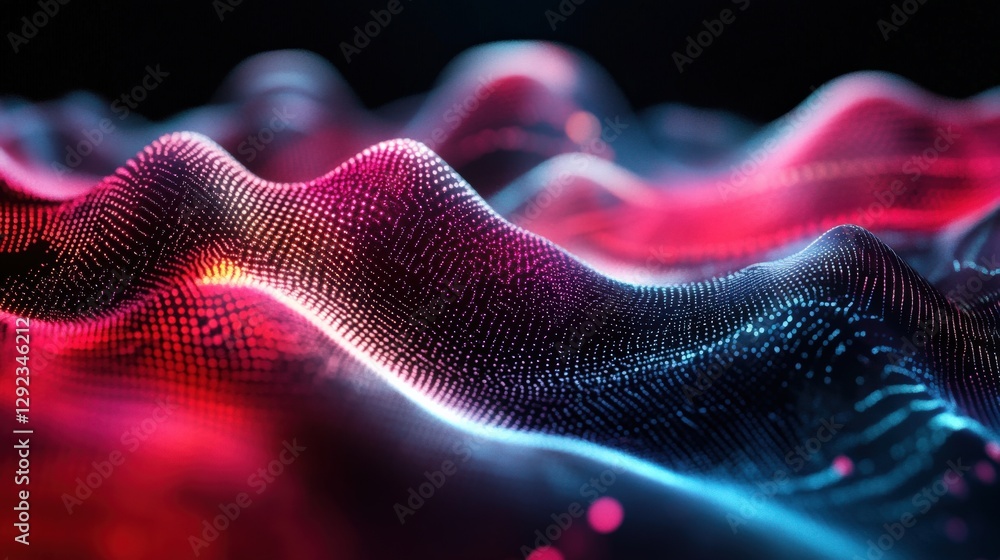 Aufkleber abstract representation of vibrant waves with glowing particles in a dark background