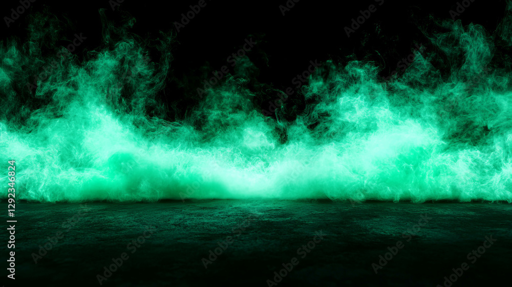 Poster mint green misty fog background with varying light intensities for design and display