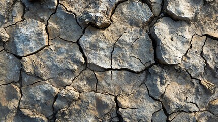 Fototapeta premium A close-up view of cracked, dry earth showcasing a rugged texture and natural patterns.