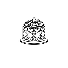 Intricate sketch of a birthday cake, adorned with intricate floral designs.