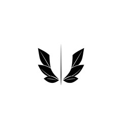 Black leaves arranged symmetrically with a thin line in between, evoking the image of leaves, a minimal and simple design.