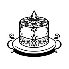 Black-and-White Candle Illustration on a Plate with a Decorative Candle Design