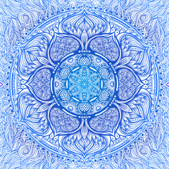 Vector ornamental mandala inspired ethnic art, patterned Indian paisley. Hand drawn illustration. Invitation element. Tattoo, astrology, alchemy, boho and magic symbol.