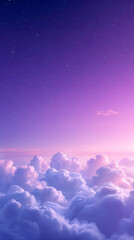 Fototapeta premium Dreamy Sky, Fluffy Clouds, Purple Sunset, Starry Night Background, wallpaper