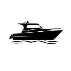 Vector illustration of a black powerboat on a white background, featuring clean lines and minimalism.