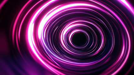 Obraz premium Fast light motion speed effect. Vector realistic illustration of abstract neon pink, purple rays, circular centric motion on black background, space travel route perspective, explosion energy warp